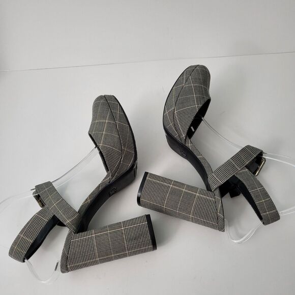 GIANNI BINI Plaid Platform Heels Womens 9.5 Gray Black Plaid High Closed Toe - Picture 5 of 10